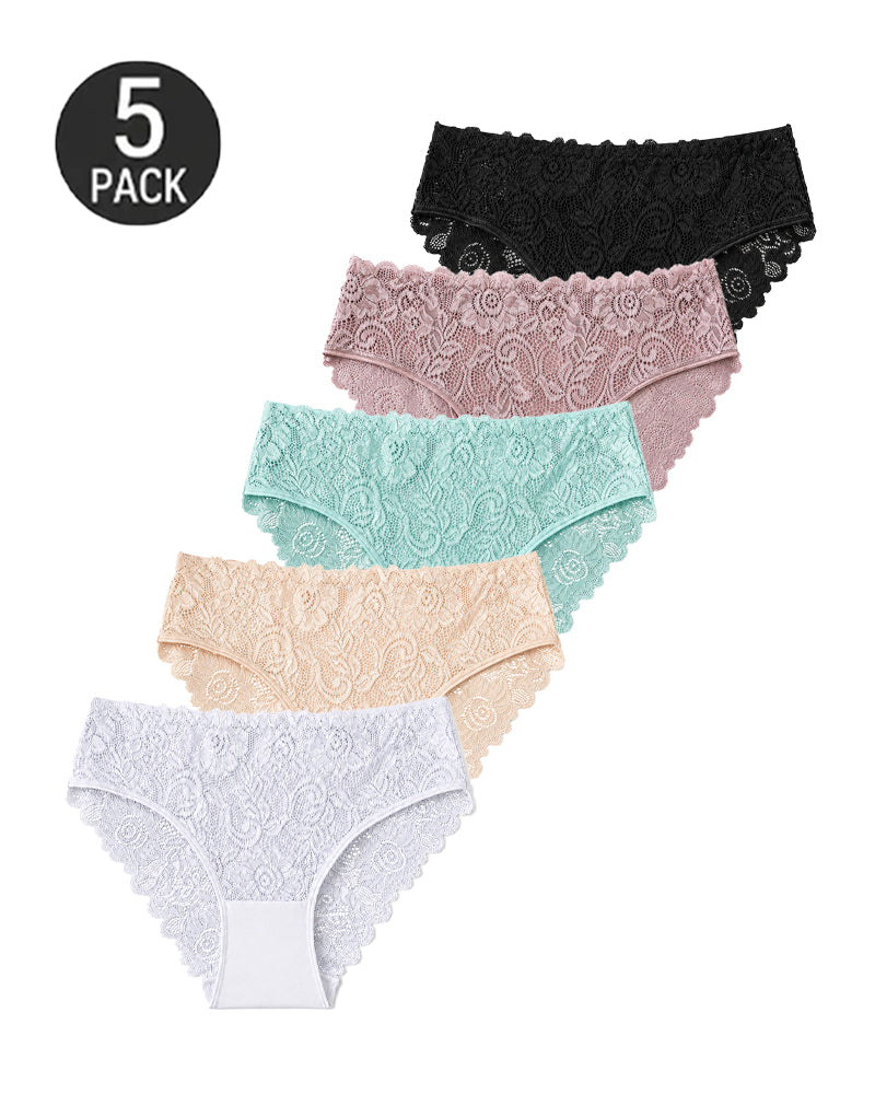 5-Pack Sexy Lace Openwork Cotton Crotch High Elastic Panties