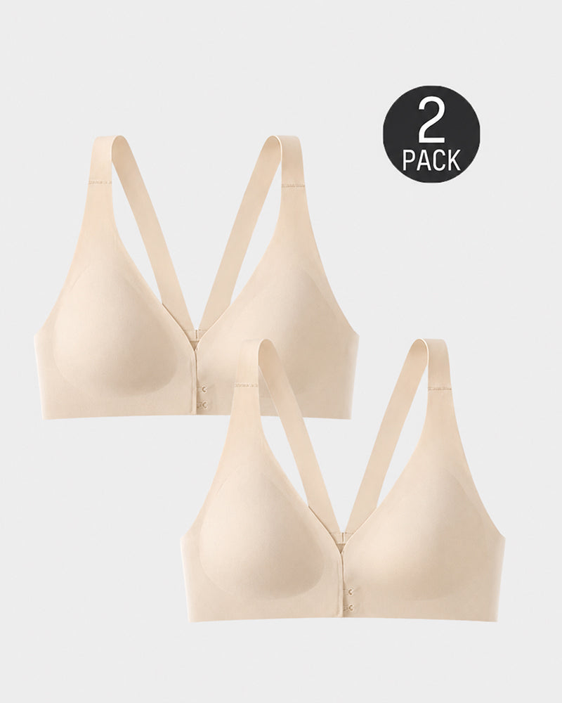 2-Pack Front Closure Deep V Seamless Push-up Wireless Bra