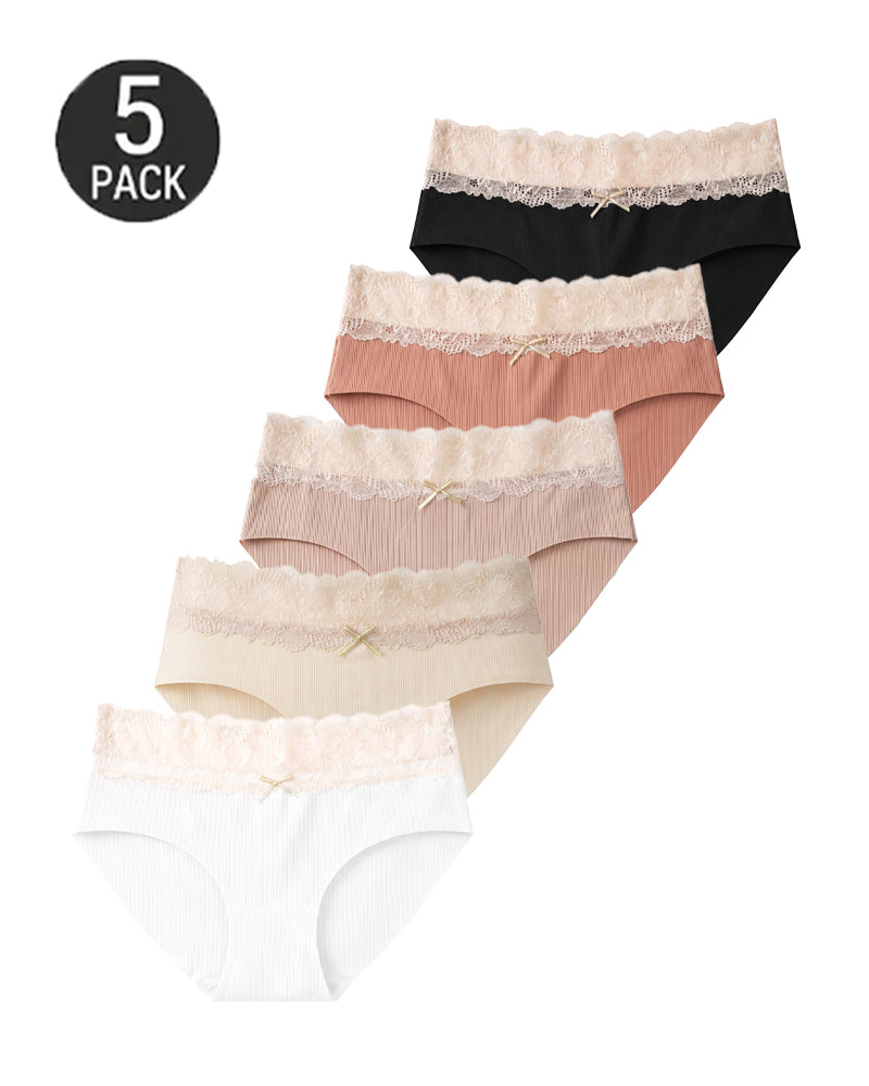 5-Pack Seamless Lace Cotton Antibacterial Crotch Panties