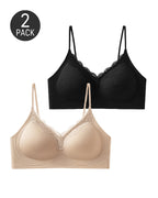 2-Pack Deep V Seamless Lace Trim Wire-Free Push-Up Bra