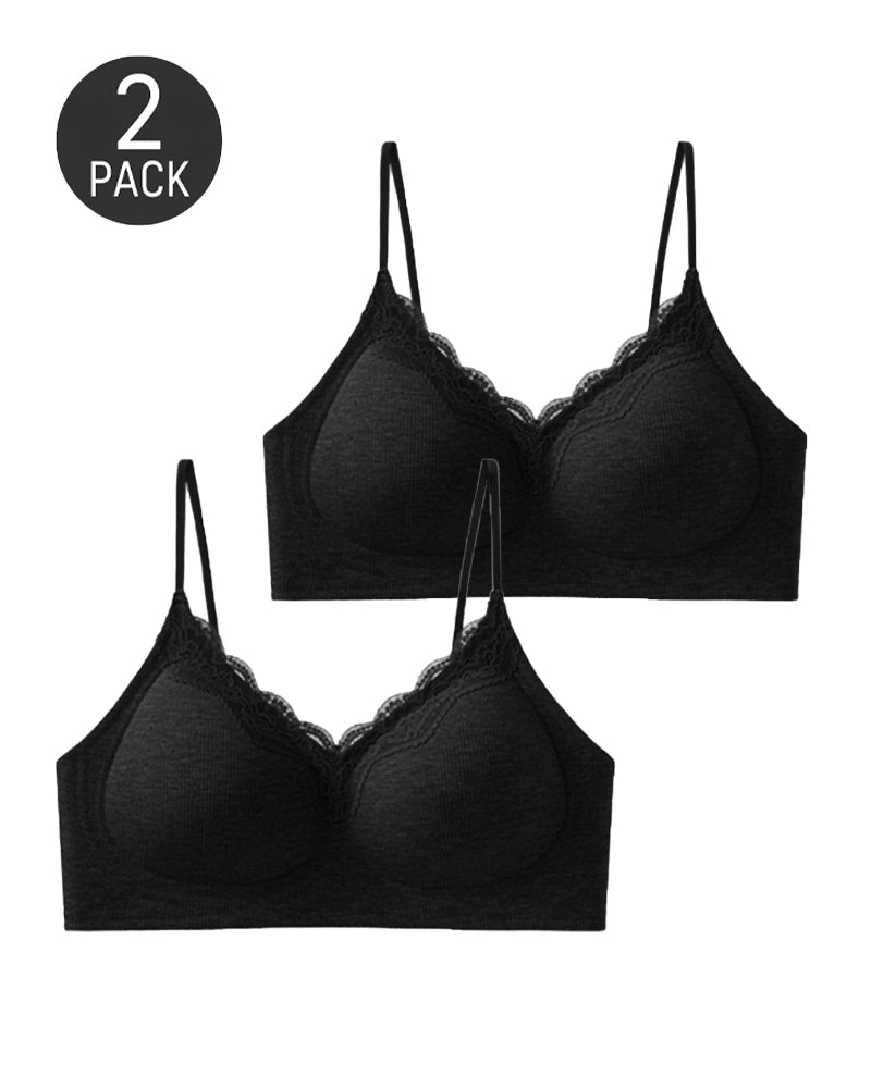 2-Pack Deep V Seamless Lace Trim Wire-Free Push-Up Bra
