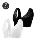 2-Pack Deep V Front Closure Lace Trim Vest Bra
