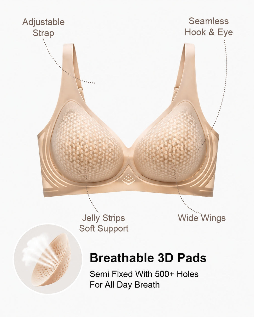 Ultra Thin Deep V Seamless Breathable Wire-Free Jelly Bra