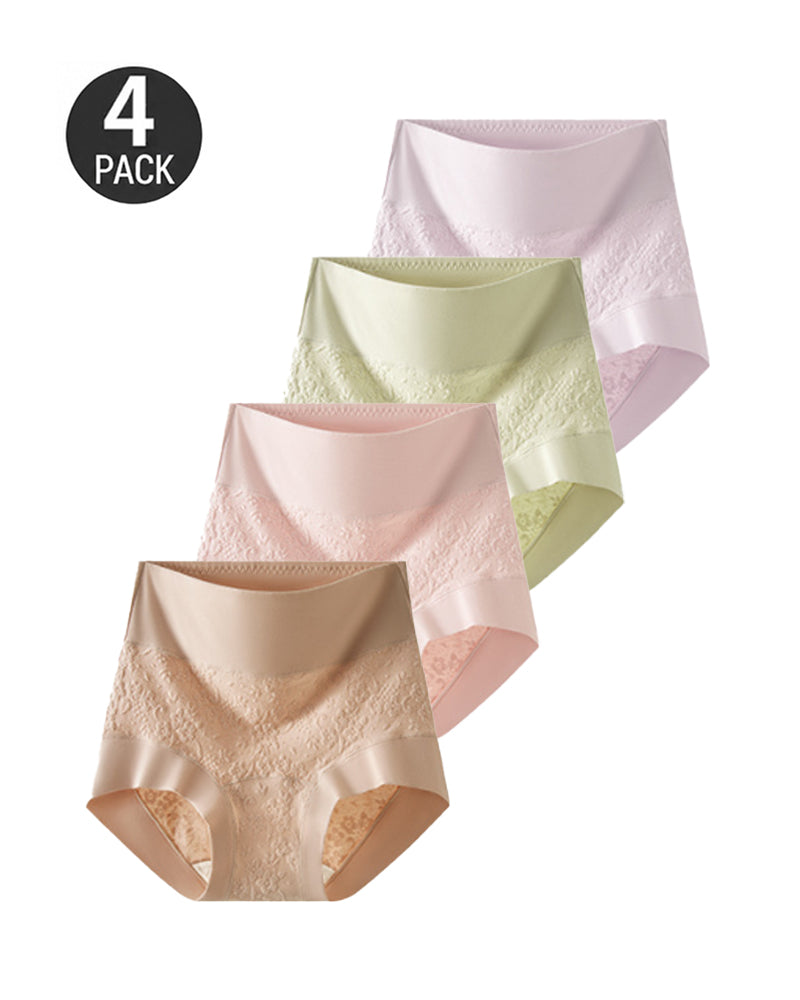 4-Pack Pure Cotton High Waist Tummy Control Elastic Jacquard Briefs