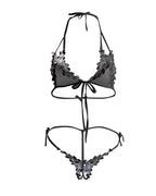Sexy Deep V Halter Neck Lace See-through Open Crotch Lingerie Set