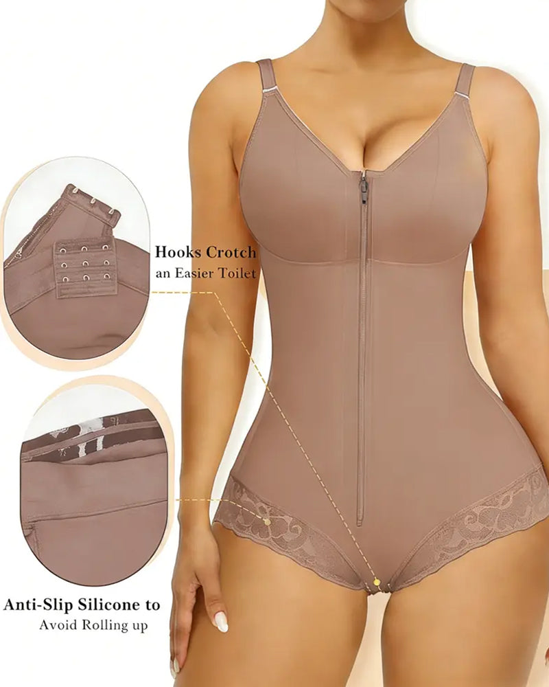 Women's Adjustable High Compression Tummy Control Zipper Bodysuit Shapewear