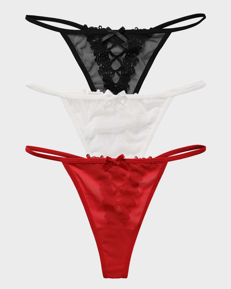 Lace-Trim Mesh V-String Panty