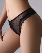 Sexy Polka Dot Lace Cutout See-through Thong