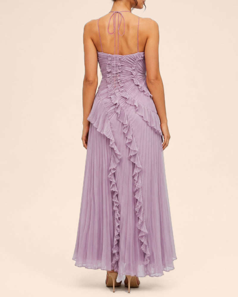 Halter Neck Backless Ruffled Maxi Dress