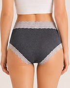 Five-pack Pure Cotton High Waist Lace-trimmed Briefs