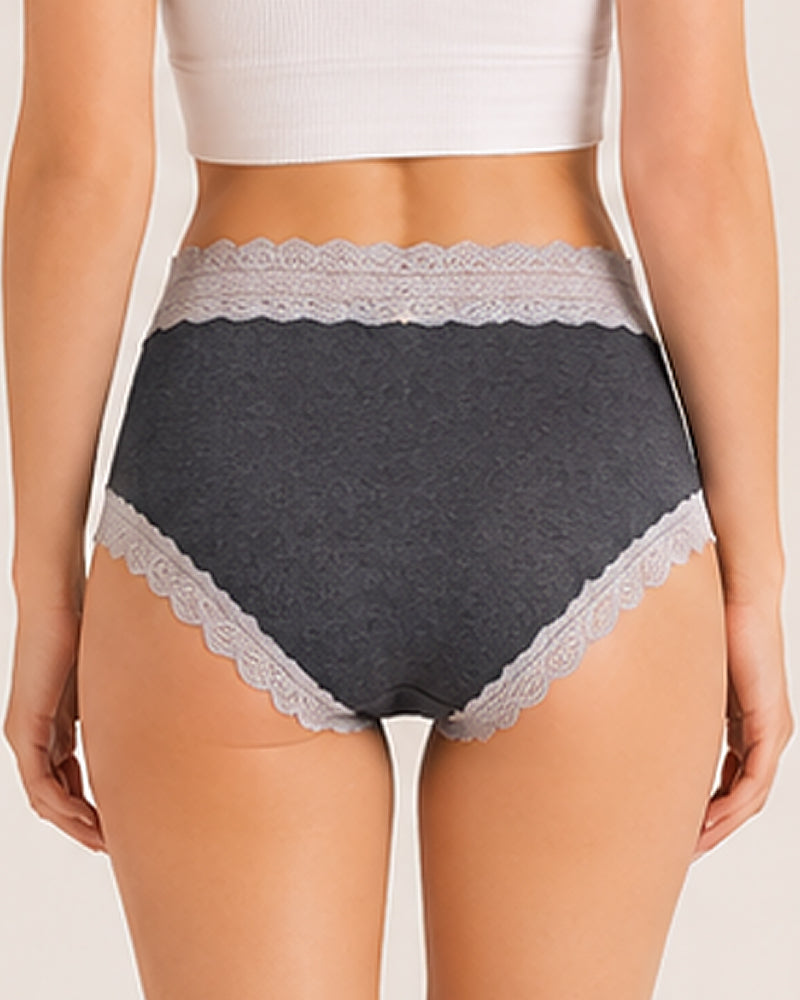 Five-pack Pure Cotton High Waist Lace-trimmed Briefs