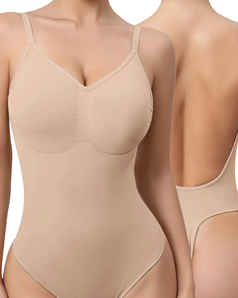 Women's V-neck Breathable Seamless Thong Bodysuit Body Shaper