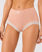 High Waisted Pure Cotton Ribbed Lace-trim Panties