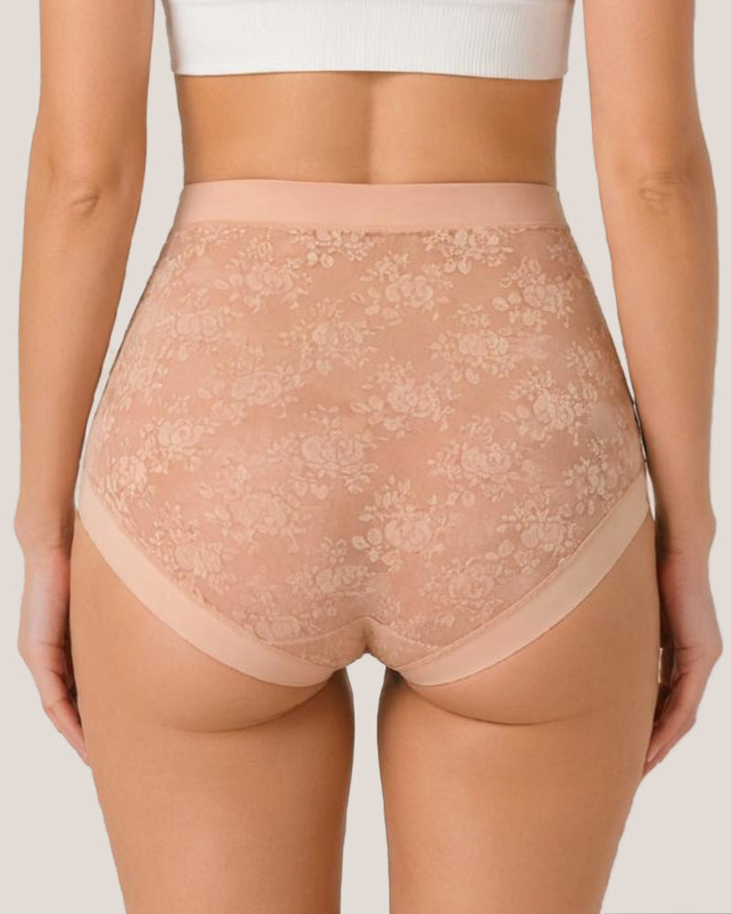 4-Pack High Waist Front Crossover Floral Lace Breathable Panties