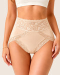 High Waisted Sheer Lace-trim Seamless Breathable Briefs