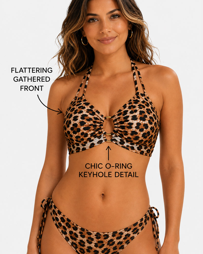Sexy Halter Neck Leopard Print Bikini Swimsuit Set