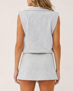 Casual Sports Sleeveless Half-zip Sweatshirt and Skirt Set