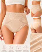 High Waisted Sheer Lace-trim Seamless Breathable Briefs