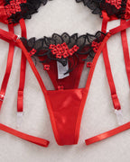 Floral Embroidery See-Through Mesh Colorblock Lingerie Set
