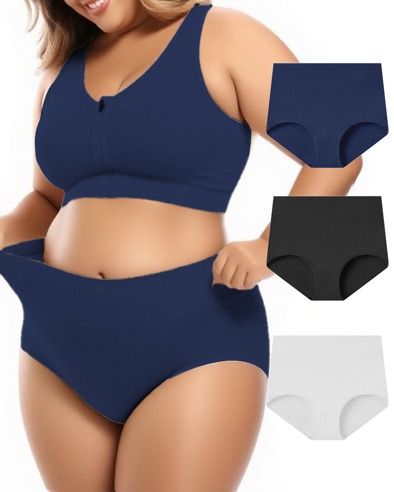 Plus Size High Waist Pure Cotton Breathable Elastic Briefs