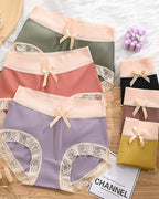 Multi-pack Pure Cotton Colorblock Lace-trimmed Seamless Panties
