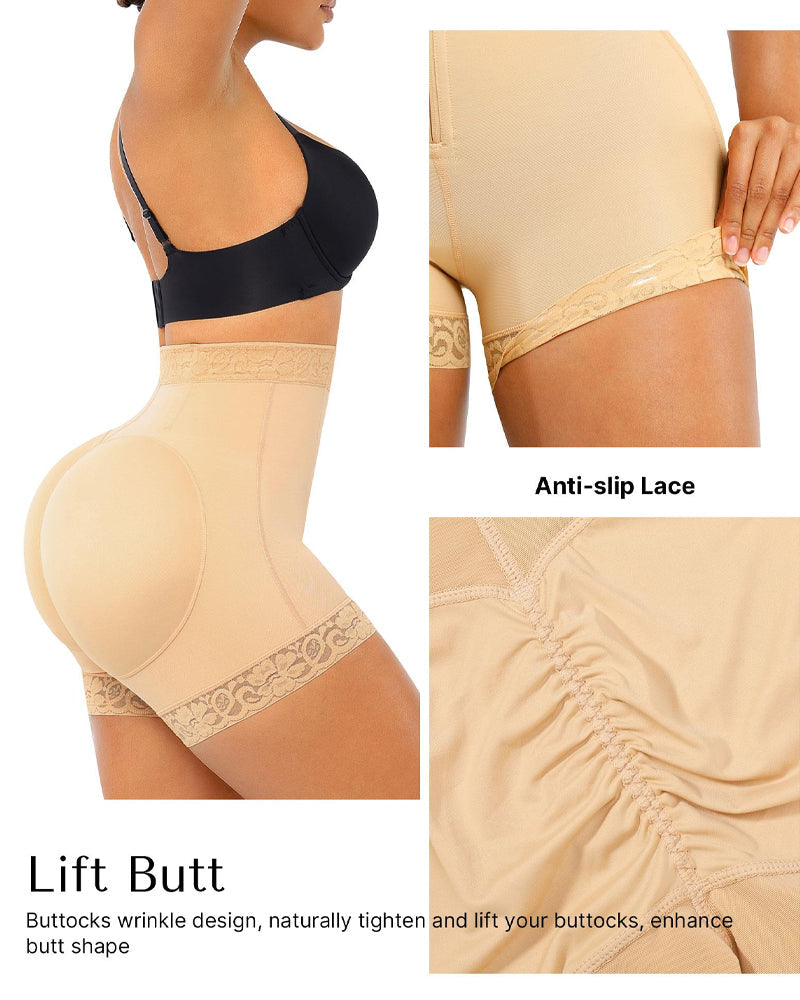 Women's Lace-trimmed Zipper Hook-eye Tummy Control Hip-lifting Shaping Shorts