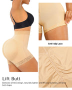 Women's Lace-trimmed Zipper Hook-eye Tummy Control Hip-lifting Shaping Shorts