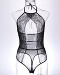 Sexy Lace Mesh Openwork Halter Bodysuit