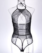 Sexy Lace Mesh Openwork Halter Bodysuit