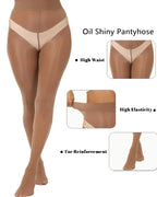 Two Pack High Waisted Silky Shiny Transparent Tights Pantyhose
