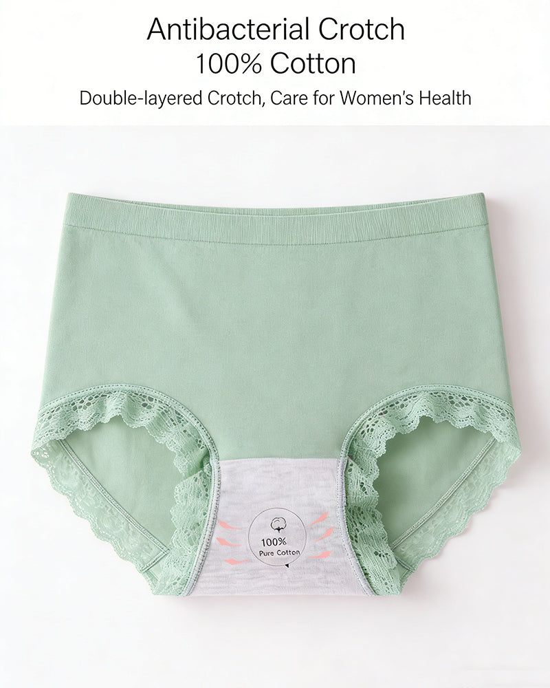 Women's Pure Cotton Breathable Skin-friendly Lace Trim Tummy Control Panties