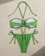 Beach Vacation Seashell Embellishments Sexy Cross-neck Halter Top Bikini Swimsuit Set