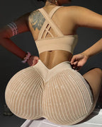 Women's Solid Color Textured Casual Breathable Elastic Sports Yoga Shorts