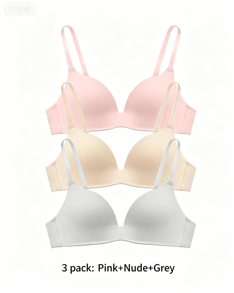3-Pack Comfortable Wire-Free V-Neck T-Shirt Bra
