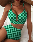 Women's V-neck Floral High-waisted Tummy-control Bikini Swimsuit