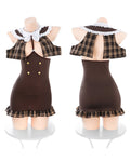 Sexy Open-chest Plaid Patchwork Detective Uniform Role-playing Lingerie Set