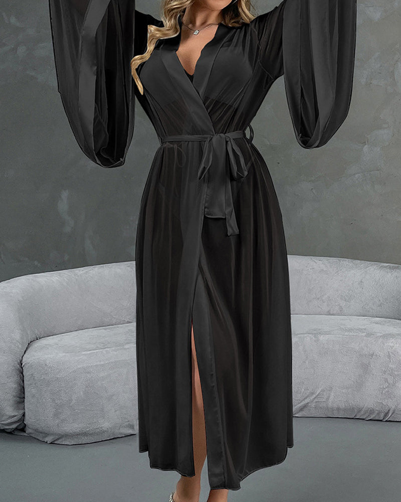 Sexy Mesh Tie-front Cardigan Home Robe