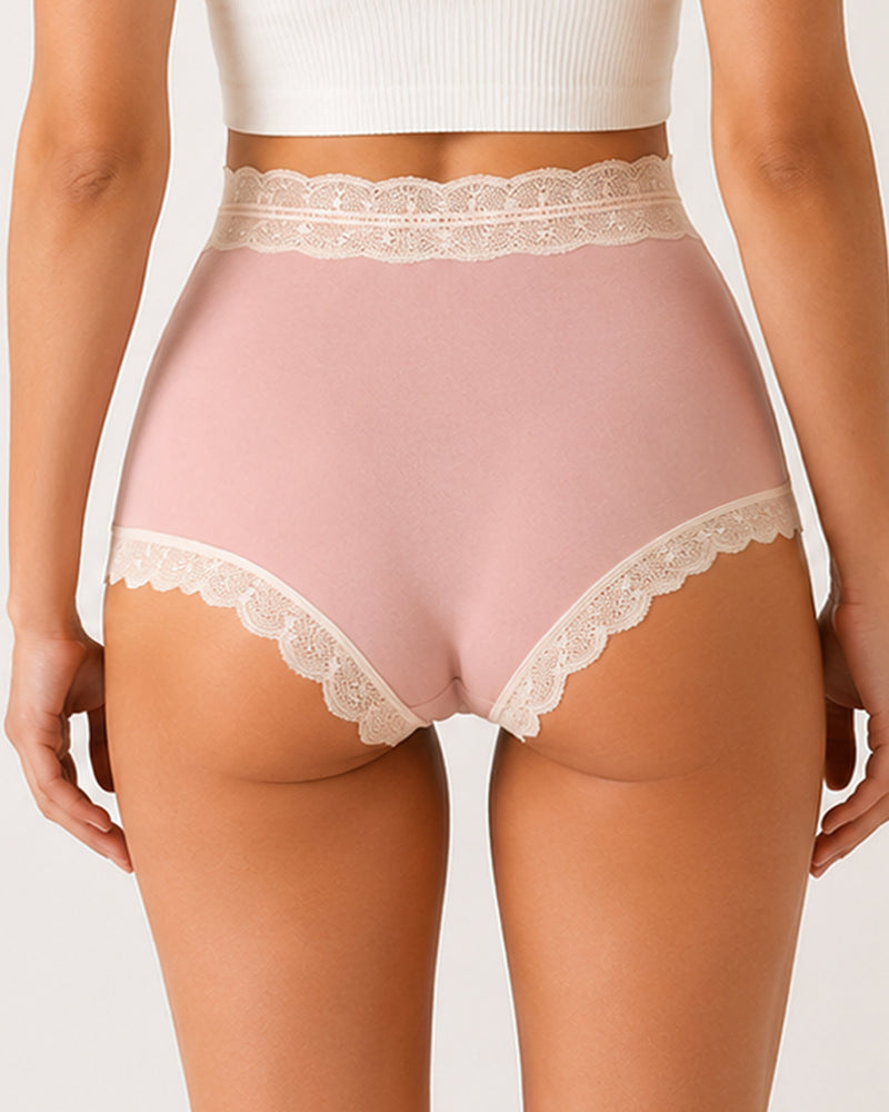 Pure Cotton High Waisted Seamless Lace-trimmed Panties