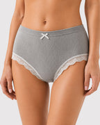 High Waisted Pure Cotton Ribbed Lace-trim Panties