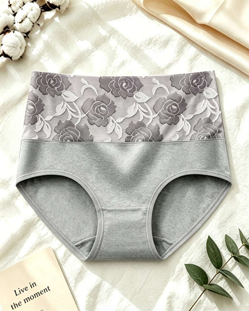 High Waisted Floral Colorblock Printed Pure Cotton Briefs