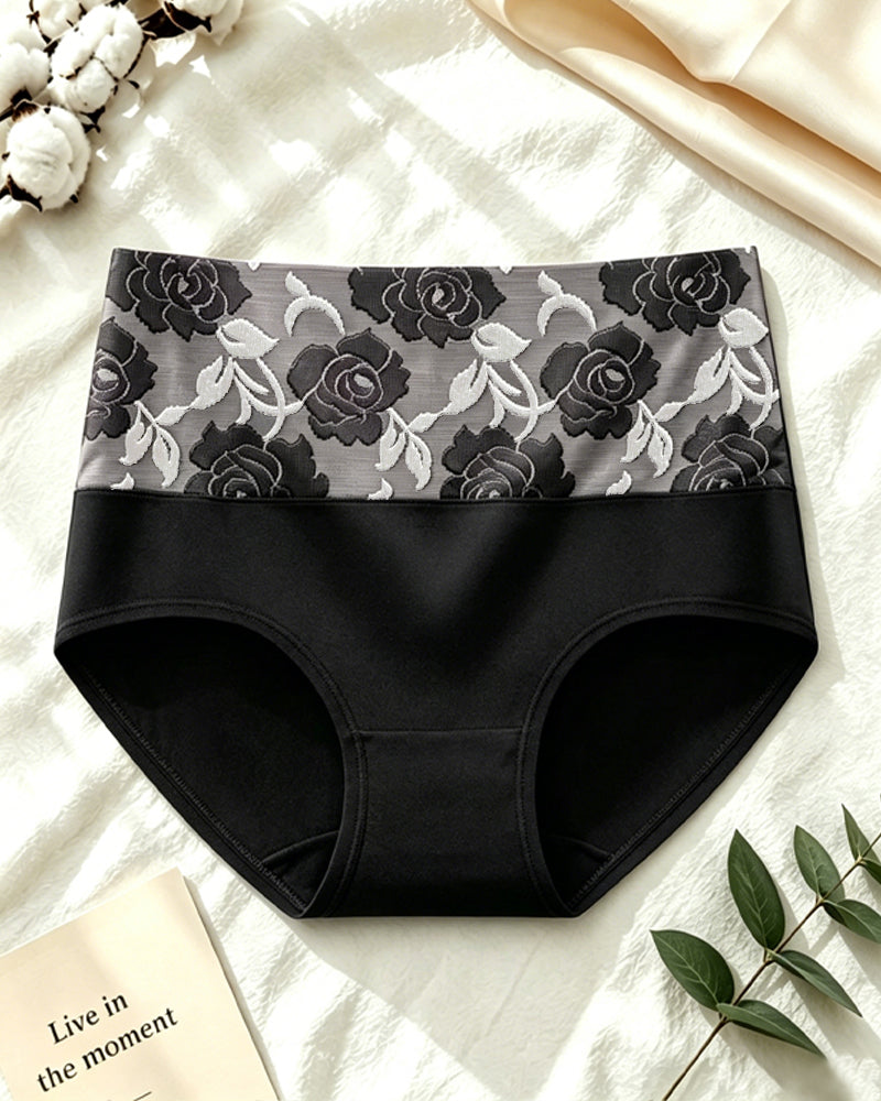 High Waisted Floral Colorblock Printed Pure Cotton Briefs