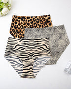 Women's Leopard Print High-Waisted Seamless High-Elastic Ice Silk Briefs