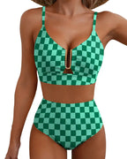 Women's V-neck Floral High-waisted Tummy-control Bikini Swimsuit