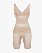 V-neck Mesh-paneled Seamless Tummy Control Hip Lift Bodysuit