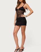 Sexy Rhinestone Sheer Lace Mini Dress