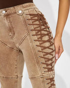 Fashion Side Drawstring Flared Jeans