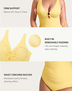 Deep V Solid Color Tummy Control Shaping One-piece Swimsuit