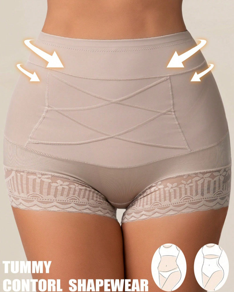 Women's High-waisted Tummy-control Butt-lifting Lace-trim Shaping Panties