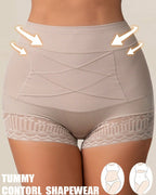 Women's High-waisted Tummy-control Butt-lifting Lace-trim Shaping Panties