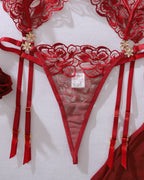 Floral Embroidery See-through Push-up Shaping Thin Sexy Lingerie Set with Stockings